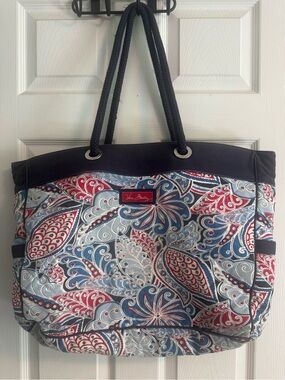 Vera Bradley Navy, Red & Light Blue Paisley Rope-Handle Large Tote